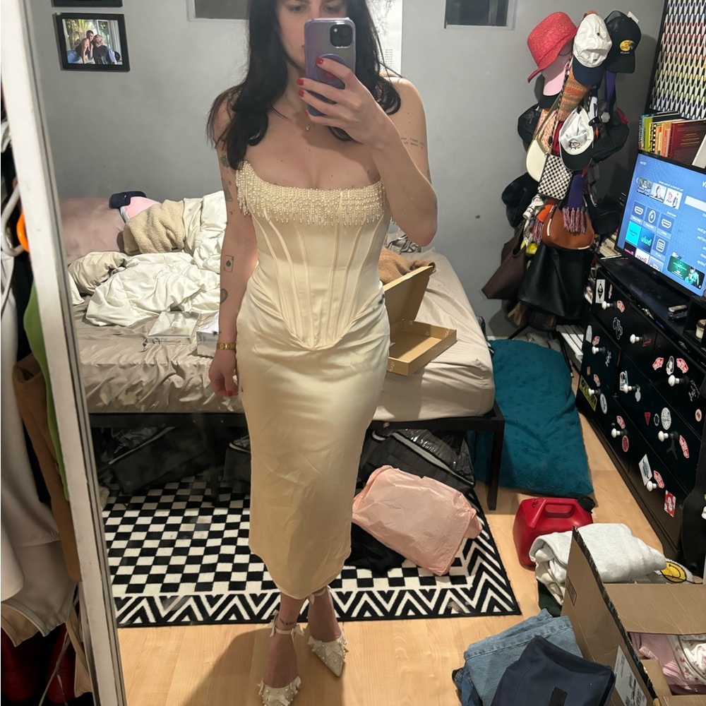 House of CB ivory corset midi dress